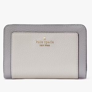 Kate Spade Lena Medium Compact Bifold Wallet Gray and Cream